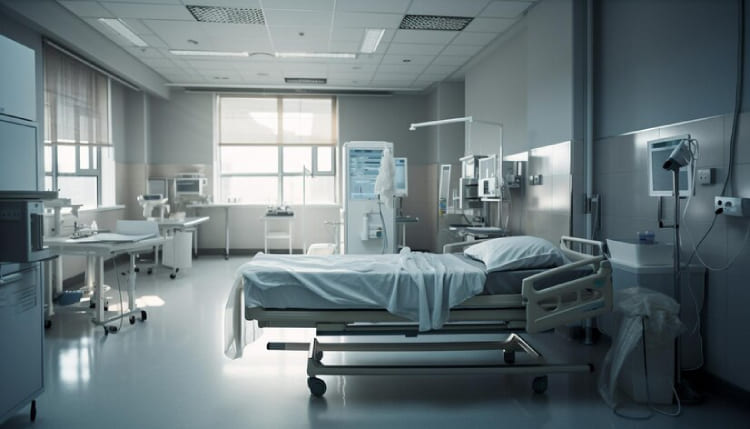 modern-hospital-room-with-empty-bed-chair-generated-by-ai