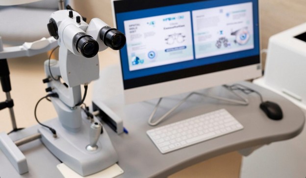 Eye examination equipment and diagnostic computer in ophthalmology clinic